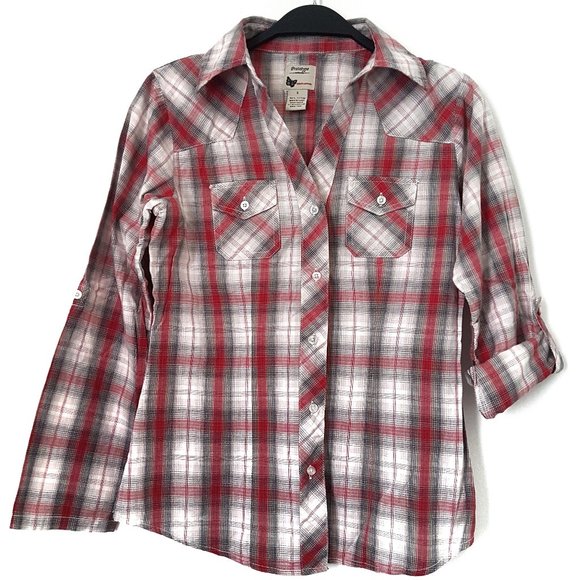 Prototype Red/Gray/White Plaid Collar Top - Size S - Picture 1 of 7
